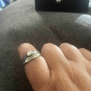 14k White gold engagement and wedding band